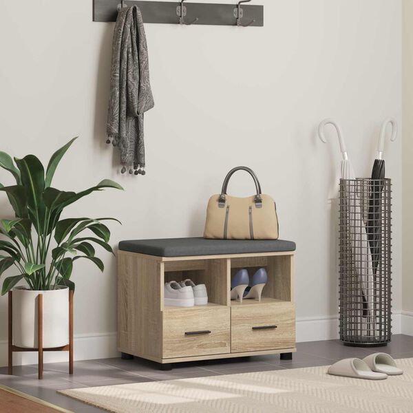 vidaXL Hallb&aelig;nk Sonoma eg 60 x 38 x 46 cm Partikelplade og Polsterstof