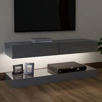 vidaXL tv-skab med LED-lys 120x35 cm grå højglans