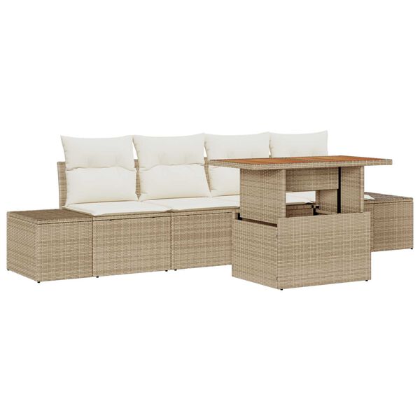 vidaXL Havesofa S&aelig;t med opbevaring 5 pcs Beige Poly rattan