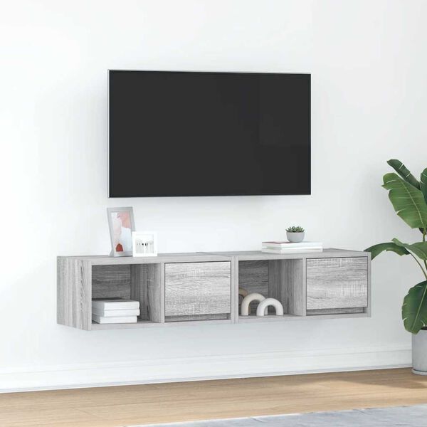 vidaXL tv-borde 2 stk. 60x31x25,5 cm konstrueret tr&aelig; gr&aring; sonoma-eg