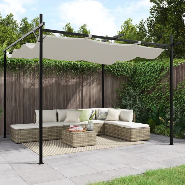vidaXL pergola med sammenrulleligt tag 295x292x230 cm cremefarvet