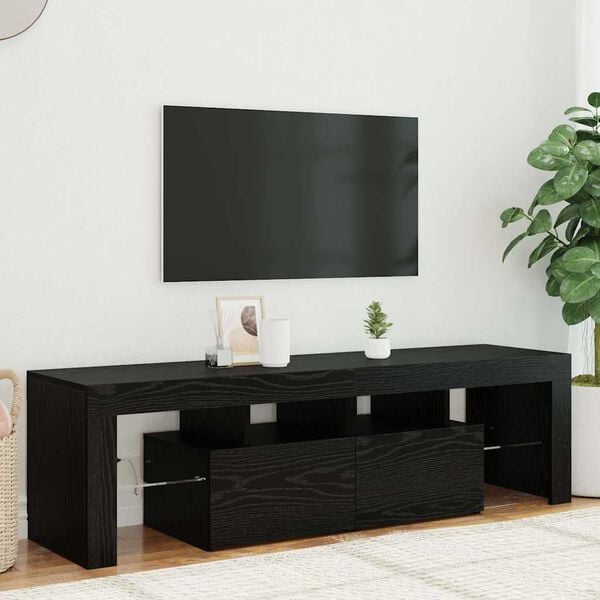vidaXL tv-bord med LED-lys 140x36,5x40 cm konstrueret tr&aelig; sort egetr&aelig;
