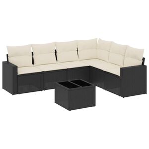 vidaXL sofas&aelig;t til haven 7 dele med hynder polyrattan sort