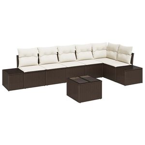 vidaXL Havesofa S&aelig;t med pude 7 pcs Brun og Creme polyrattan