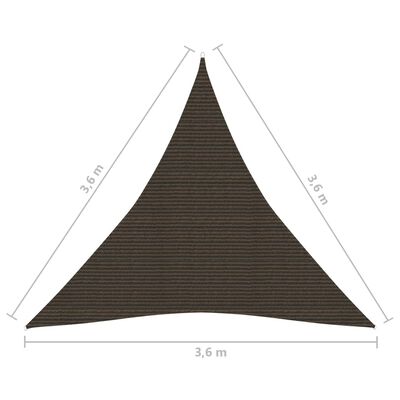 vidaXL solsejl 160 g/m² 3,6x3,6x3,6 m HDPE brun