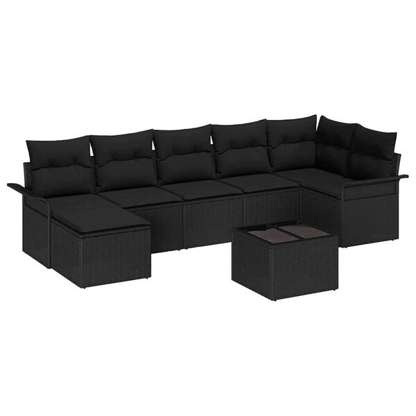 vidaXL Havesofa S&aelig;t med opbevaring 8 pcs Sort polyrattan