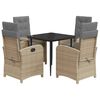 vidaXL spisebordss&aelig;t til haven 5 dele med hynder polyrattan beige
