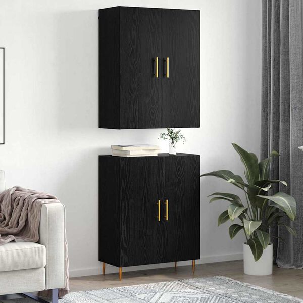 vidaXL Highboard Sort eg 69,5 x 34 x 180 cm Konstrueret tr&aelig;