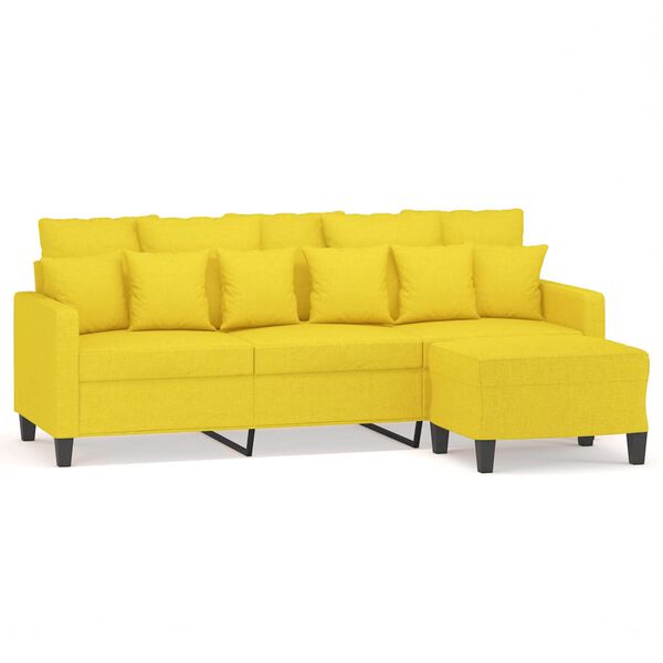 vidaXL 3-personers sofa med fodskammel 180 cm stof lysegul