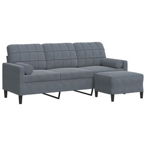 vidaXL 3-personers sofa med fodskammel 180 cm velour M&oslash;rkegr&aring;