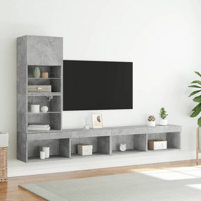 vidaXL tv-møbel til væg 4 dele med LED-lys konstrueret træ betongrå