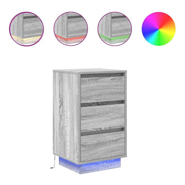 vidaXL sengeborde med LED-lys 38x34x65 cm gr&aring; sonoma-eg