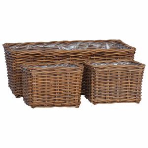 vidaXL Planter Kurv med opbevaring 3 pcs Brun Kubu rattan