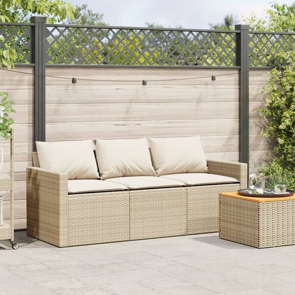 vidaXL 3-personers havesofa med hynder polyrattan beige