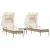 vidaXL liggestole 2 stk. med baldakiner og bord polyrattan beige