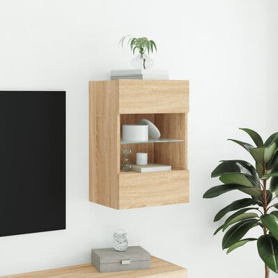 vidaXL væghængt tv-bord med LED-lys 40x30x60,5 cm sonoma-eg