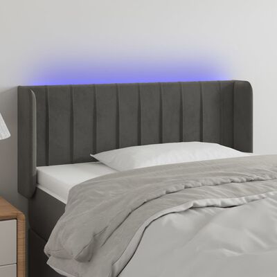 vidaXL sengegavl med LED-lys 103x16x78/88 cm fløjl mørkegrå