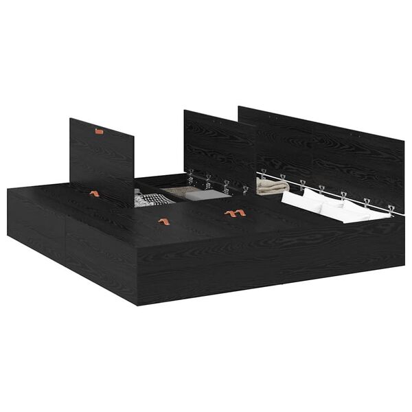 vidaXL Seng med opbevaring Sort eg 200 x 200 cm Konstrueret træ