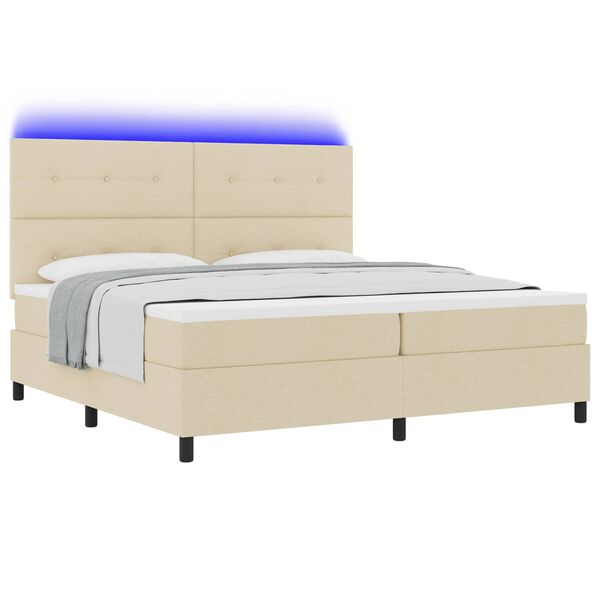 vidaXL Box spring seng med madras med LED Creme 200 x 200 cm Stof