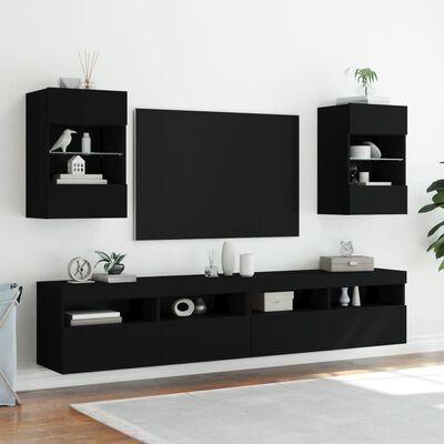 vidaXL væghængte tv-borde 2 stk. med LED-lys 40x30x60,5 cm sort