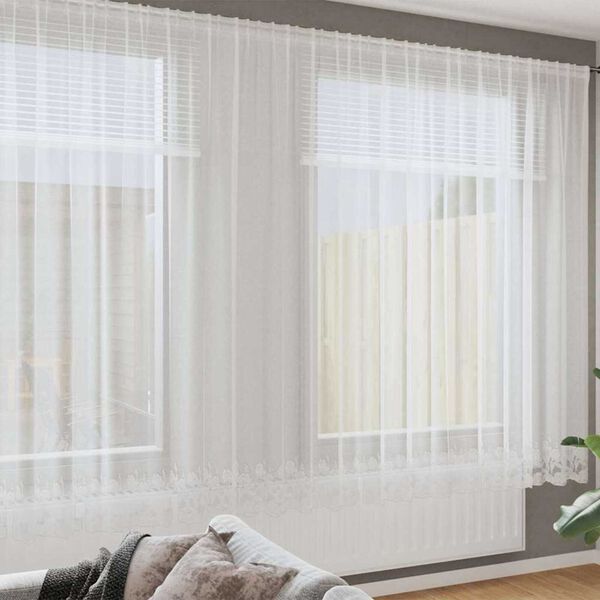 vidaXL Lace Gardin med gardiner Blomstret Hvid 220 x 750 cm Polyester