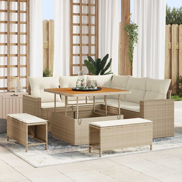 vidaXL Havesofa S&aelig;t 8 pcs Beige polyrattan