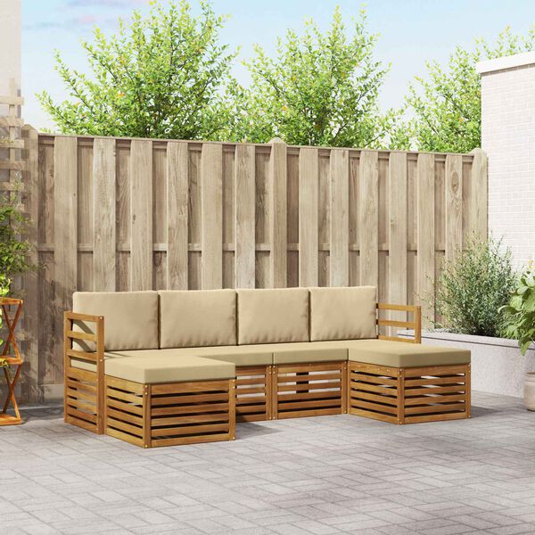 vidaXL Sofas&aelig;t med pude 6 pcs Naturlig og Beige Massivt Akacietr&aelig;