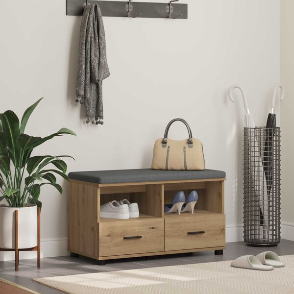 vidaXL Hallb&aelig;nk med pude med skuffe Artisan Egetr&aelig; 80 x 38 x 46 cm