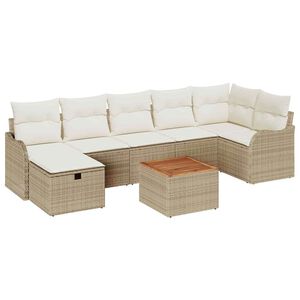 vidaXL Havesofa S&aelig;t med pude med opbevaring 8 pcs Beige polyrattan