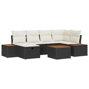 vidaXL Havesofa S&aelig;t med pude 7 pcs Sort polyrattan