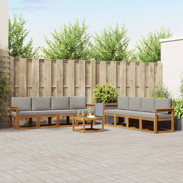 vidaXL Udend&oslash;rs sofagruppe 9 pcs Naturlig og Lys Gr&aring; Massivt Akacietr&aelig;