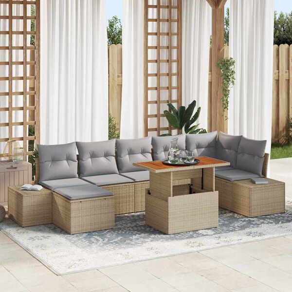 vidaXL Havesofa S&aelig;t med opbevaring 8 pcs Beige Poly rattan