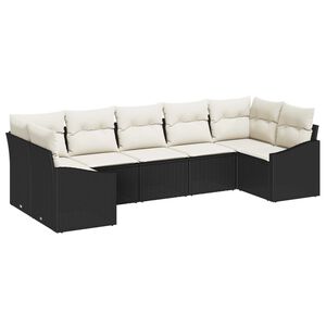 vidaXL Sofa S&aelig;t med pude 7 pcs Sort polyrattan