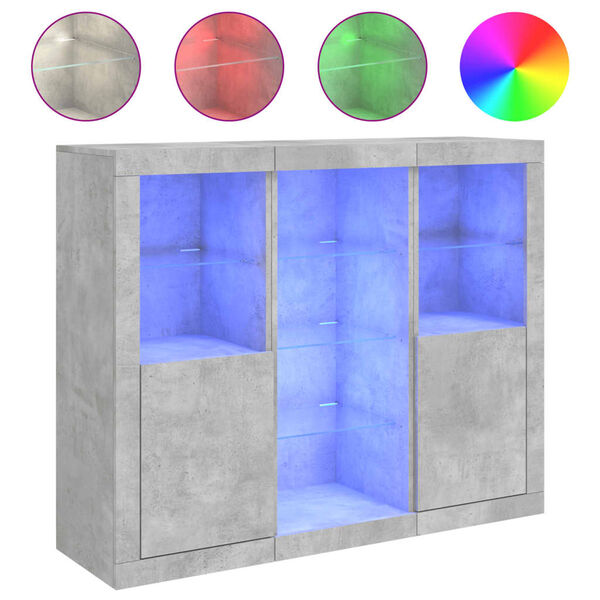 vidaXL sk&aelig;nke med LED-lys 3 stk. konstrueret tr&aelig; betongr&aring;