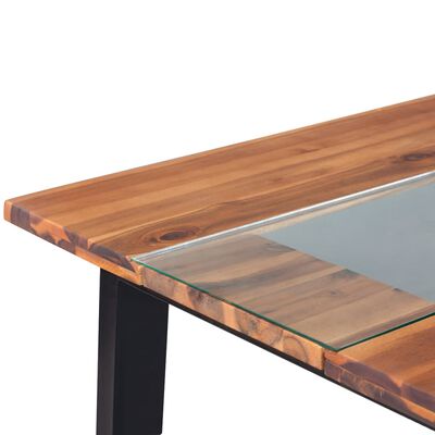 vidaXL spisebord massivt akacietræ og glas 180 x 90 x 75 cm