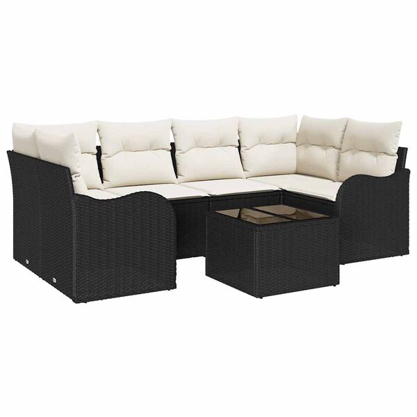 vidaXL Havesofa S&aelig;t 7 pcs Sort og Cream Polyrattan og st&aring;l og glas
