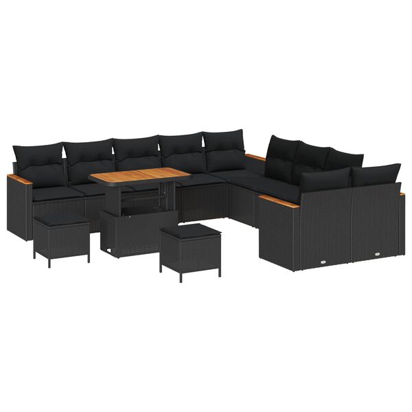 vidaXL Havesofa S&aelig;t med pude 13 pcs Sort polyrattan