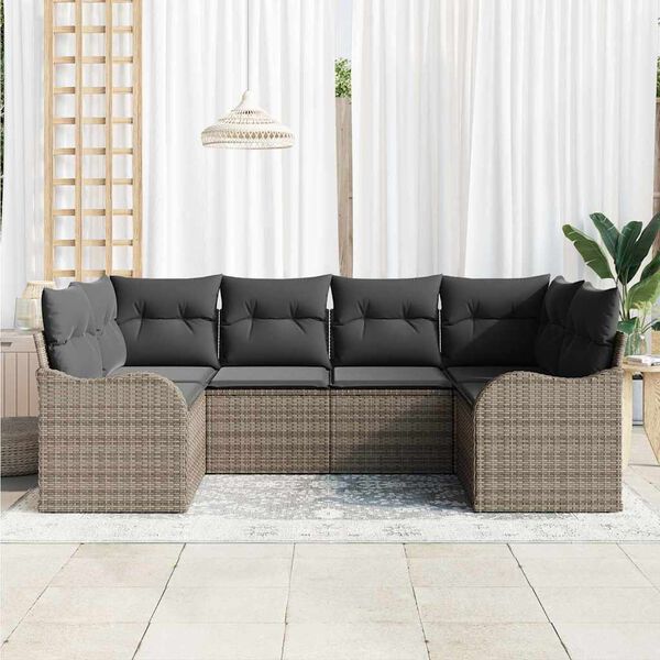 vidaXL Havesofa S&aelig;t med pude 6 pcs Gr&aring; Poly rattan
