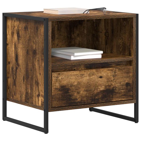 vidaXL Sengebord med skuffe R&oslash;get Eg 50 x 39,5 x 50 cm Konstrueret tr&aelig;