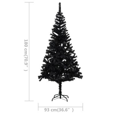vidaXL kunstigt juletræ med lys og kuglesæt 180 cm PVC sort