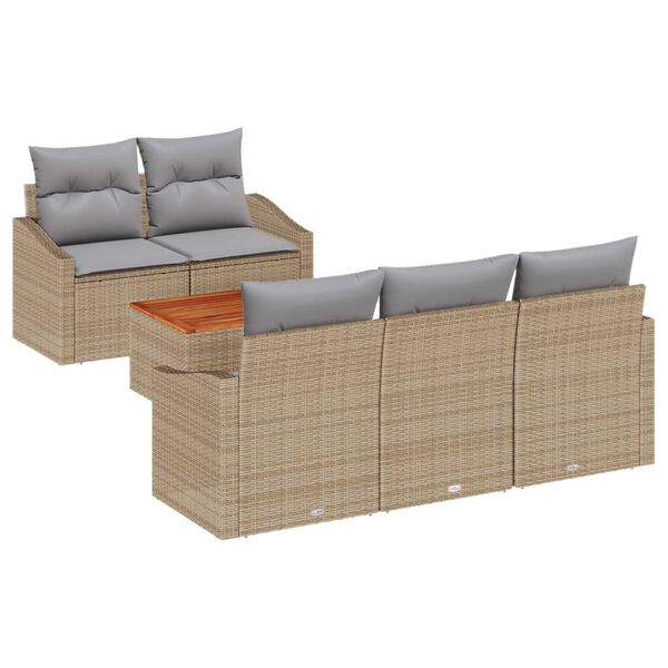 vidaXL Havesofa S&aelig;t med pude 6 pcs Beige polyrattan
