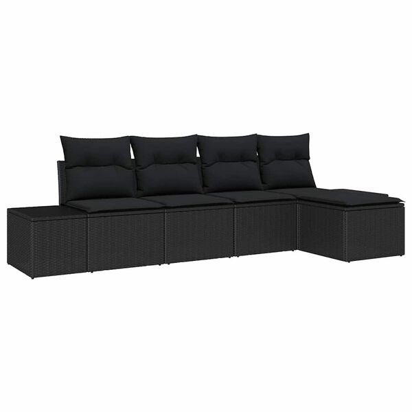 vidaXL Havesofa Sæt med pude med opbevaring 5 pcs Sort polyrattan