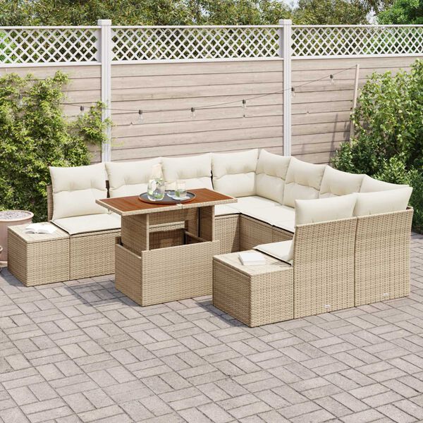 vidaXL Havesofa S&aelig;t med opbevaring 9 pcs Beige Poly rattan