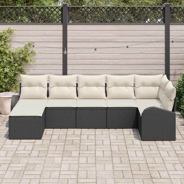 vidaXL Havesofa Sæt med pude 7 pcs Sort Poly rattan