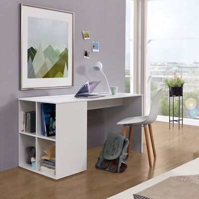 FMD skrivebord med sidehylder 117 x 72,9 x 73,5 cm hvid