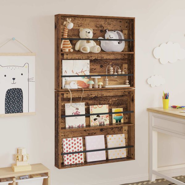 vidaXL Magasin Rack 2 pcs Gammelt tr&aelig; 80 x 12 x 70 cm Konstrueret tr&aelig;