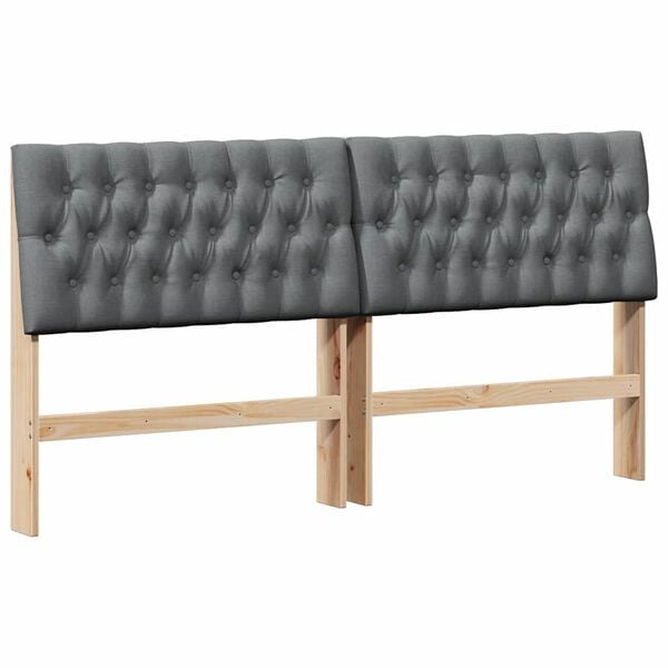 vidaXL Polstret sengegavl M&oslash;rkegr&aring; 180 cm Massiv fyrretr&aelig;