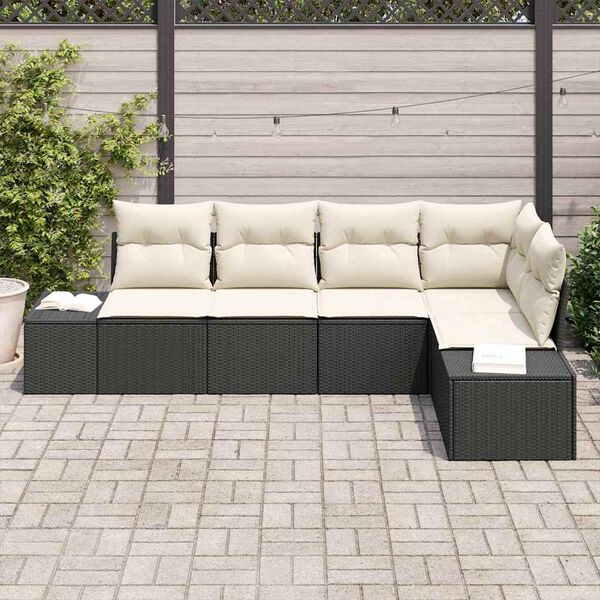 vidaXL Havesofa Sæt 5 pcs Sort polyrattan