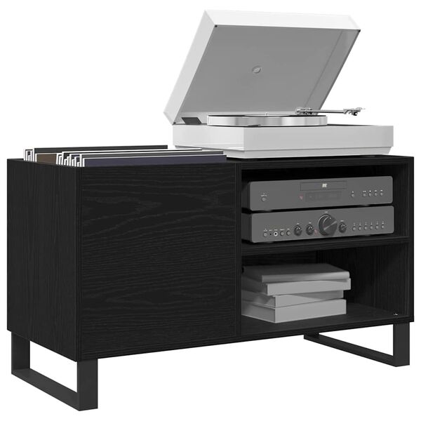 vidaXL Pladeskab med hylde Sort eg 85 x 38 x 48 cm Konstrueret træ