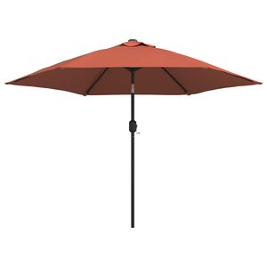 vidaXL parasol m. LED-lys + st&aring;lstang 300 cm terrakotta